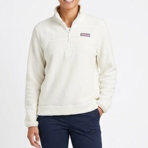 Vineyard‎ Vines Sherpa Pullover Women’s XL White Fleece Quarter Zip Cozy Sweater